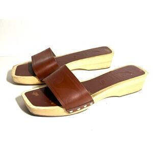 Ancient Greek x Zeus Dione Brown Leather Wave Wooden Clog Sandal 40 10 US MINT!